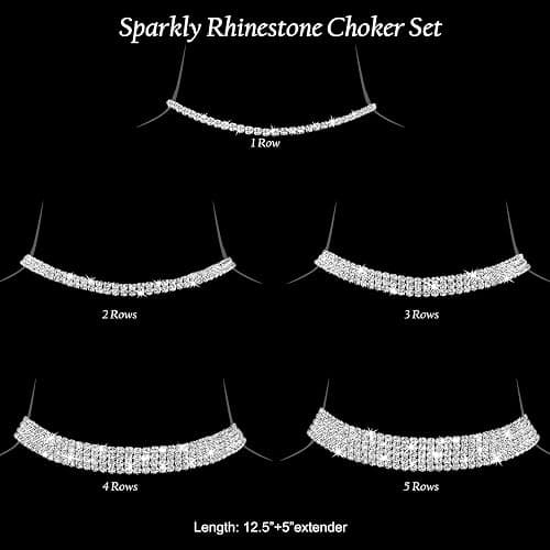 Cryshimmer 5 Pieces Rhinestone Choker Necklaces for Women Silver Gold Plated Tennis Necklaces Dainty Crystal Choker Set Jewelry thumbnail 7