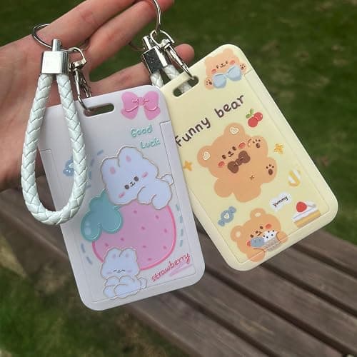 2 Pcs Photocard Holder PC Holder ID Badge Holder with Keychain Hard Shell Protective Photo Sleeves (White and Yellow) thumbnail 2
