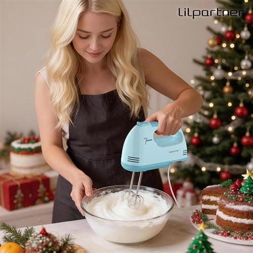 LILPARTNER Hand Mixer Electric, Ultra Power Kitchen Hand Mixer With 7-Speed & 5 Stainless Steel Accessories for Whipping Dough, Cream, Cake, Dishwasher Safe, Blue thumbnail 5