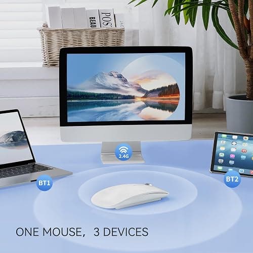 TENMOS M18 Bluetooth Mouse, USB C Rechargeable Wireless Mouse, Triple Mode (Dual Bluetooth+USB) Computer Silent Mice Portable with USB Receiver and Type C Adapter for Laptop/MacBook/iPad/PC - White thumbnail 3