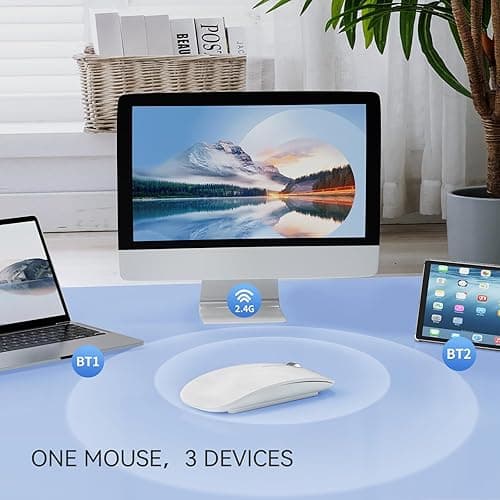 TENMOS M18 Bluetooth Mouse, USB C Rechargeable Wireless Mouse, Triple Mode (Dual Bluetooth+USB) Computer Silent Mice Portable with USB Receiver and Type C Adapter for Laptop/MacBook/iPad/PC - White - white thumbnail 3