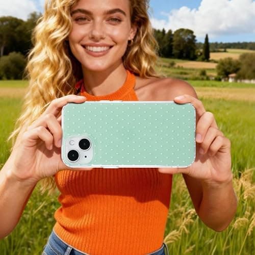 QLTYPRI Polka Dot Hülle für iPhone 15, Ästhetische Elegante Weiche TPU Handyhülle Stoßfeste Schutzhülle für Frauen Mädchen - Mintgrün thumbnail 6