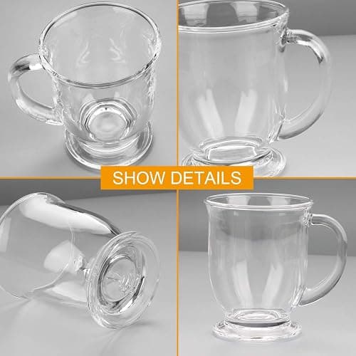 15oz/450ml Glass Coffee Mugs Clear Coffee Cups with Handles perfect for Latte, Cappuccino, Espresso Coffee, Tea and Hot Beverages, Set of 6 thumbnail 5