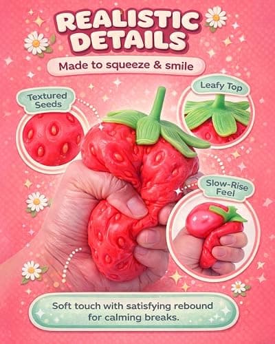 Strawberry Squishy, Realistic Strawberry Stress Ball, Squeezable Toy Fruit Ball,Party Favor Slow Rise Pressure Release Toy Adults thumbnail 3
