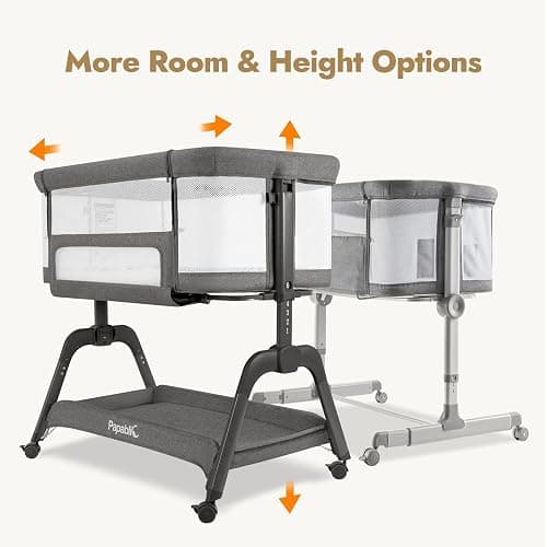 Papablic Baby Bassinet, Bedside Bassinet for Baby with Four-Sided Breathable Mesh & Soft Mattress, Adjustable Bassinet Bedside Sleeper with Storage Basket and Wheels, Easy to Assemble, Gray thumbnail 6