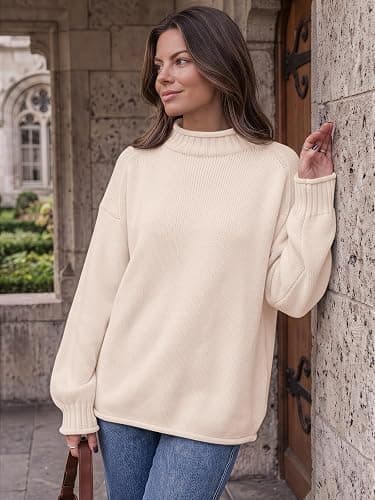 Trendy Queen Womens Oversized Sweaters Mock Neck 2026 Fall Knit Outfits | Winter Chic Fashion, Long Sleeve Tunic, Rolled Edge Pullover, Comfy Cozy Slouchy Fit, Versatile Cute Casual Clothes thumbnail 3