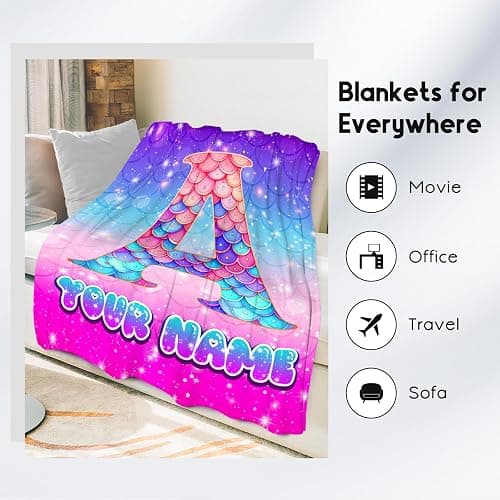 Blankets for Girls - Personalized Mermaid Blanket with Name - Soft Fuzzy Monogram Throw for Kids Adults - 4 Size Options thumbnail 5