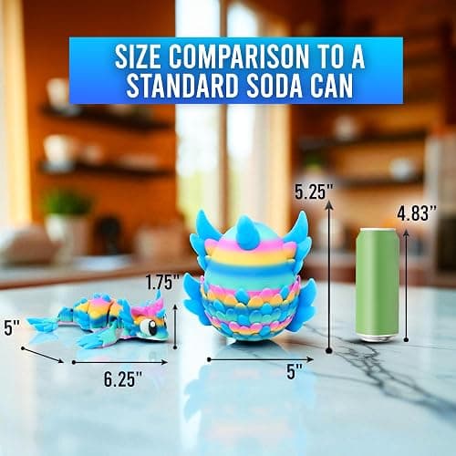 Articulated Dragon with Fantasy Egg – 3D Printed Mythical Creature Gift, Posable Jointed Companion, Collectible Detailed Shelf or Desk Decoration - For Adults (Celestial Glow Dragon + Egg) thumbnail 3