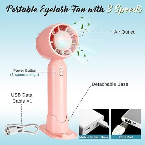 Eyelash Extension Cleanser Lash Mousse Lash Shampoo for Extensions, USB Mini Portable Fan Rechargeable Electric Handheld Air Conditioning (lash kit-handheld fan) thumbnail 6