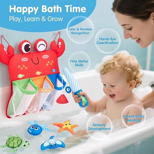 hahaland Bath Toys for Toddlers 1-3, Montessori Fishing Bath Toy Set, Soft Bathtub Fishing Game with 6 Colorful Ocean Animals & Fishing Pole, 1 2 Year Old Baby Water Pool Toys with Suction Storage Bag thumbnail 7