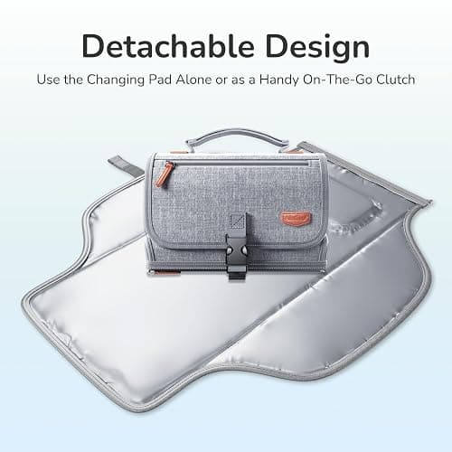 Alatino Portable Diaper Changing Pad for Baby, Detachable Travel Changing Pad with Baby Wipes Pocket, Gifts for Baby Shower, Newborn Girls and Boys (Grey) thumbnail 7