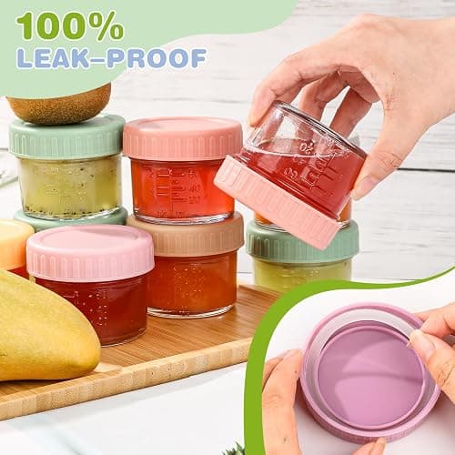 8 Pack Glass Baby Food Storage Containers, 4 oz Leakproof Baby Food Jars with Lids, Small Glass Food Containers for Infant Baby Food, Freezer & Microwave Safe, BPA Free thumbnail 3