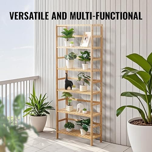 VEVOR 6-Tier Bamboo Shelf, Open Wood Bookshelf, Display Storage Rack Organizer, Freestanding Flower Plant Stand, Multifunctional Bamboo Bookshelf Ideal for Bathroom, Bedroom, Office, Study, Natural thumbnail 8