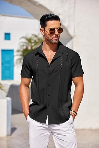 COOFANDY Men's Cuban Guayabera Shirt Short Sleeve Button Down Shirts Casual Summer Beach Linen Shirts thumbnail 4