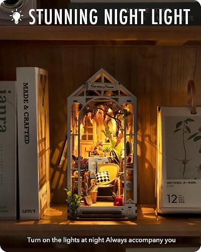 Rolife DIY Book Nook Kit Garden House, DIY Miniature Booknook Kit 3D Creative Decorative Bookend Bookshelf Insert 3D Puzzle for Adults, Halloween/Christmas Decorations/Gifts for Adults (Garden House) thumbnail 6
