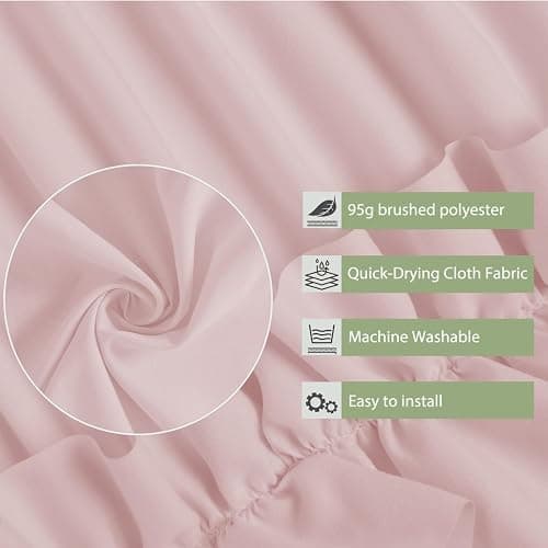 Farmhouse Ruffle Shower Curtain with Handmade Ruched, Vintage Ruffled Fabric Bathroom Curtains, Decorative Elegant Bathroom Curtain with 12 Holes, Peach Pink, 72" W x 72" H(N60049) thumbnail 3