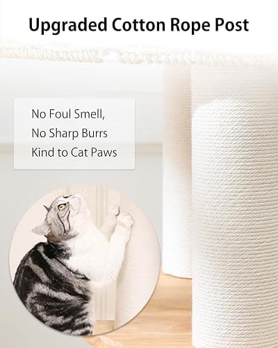 PETTIFUL Modern Cat Tree for Large Cat, 57-Inch Tall Cat Tower with Scratching Post for Indoor Cats, Multi-Level Cat Condo with Hand-Woven Cat Bed and Acrylic Bowl (White 81007DD) thumbnail 4