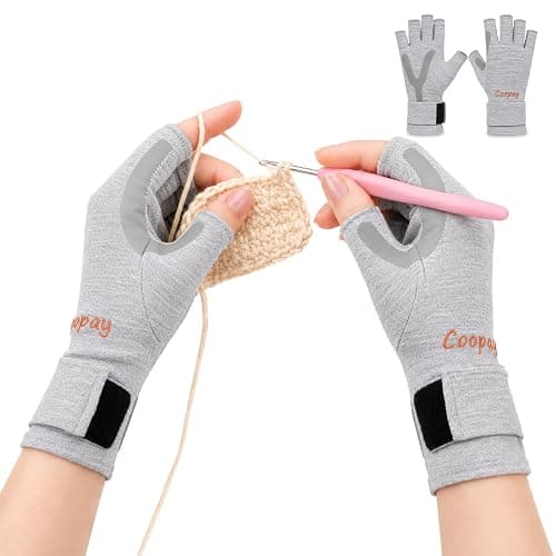 Coopay Crochet Gloves with Anti-Slip Grip, Fingerless Compression, Size M | Ergonomic Hand Support for Crocheting, Knitting and Crafting, Reduces Strain During Long Sessions, Lightweight, Fingerless - Image 1