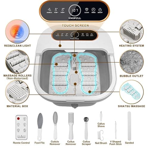 UNIFULL Collapsible Foot Spa Bath with Heat, Touch Screen, Remote Control, Massage Rollers, Timer, Bubble, Foot Pedicure Kit, Temperature Control Pedicure Foot Spa, Foot Bath thumbnail 3
