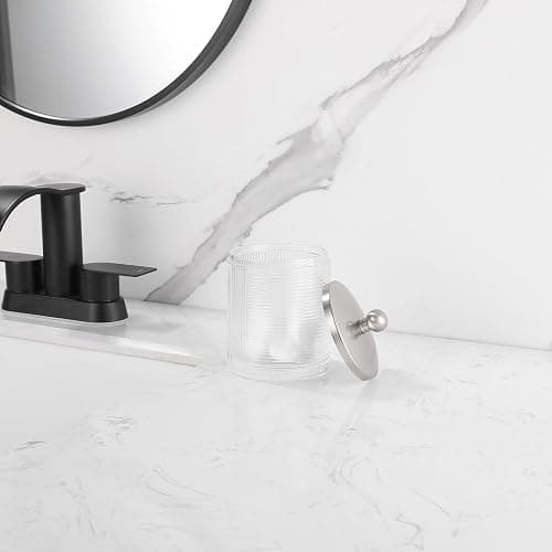 Indecor Home Glass Jar with Metal Lid for Bathroom Organization, Clear Apothecary Jar for Cotton Balls, Q-Tips, and Small Accessories, Stylish Bathroom Storage Container - Nickel/Clear - Nickel/Clear thumbnail 9