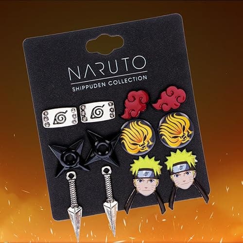 Naruto Shippuden Character And Icons 6 Pack Costume Jewelry Stud Earrings Set thumbnail 4