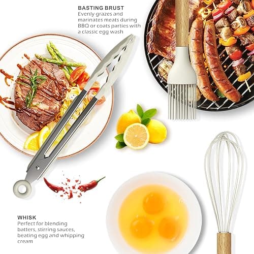 oannao Silicone Cooking Utensils Set - 446°F Heat Resistant Silicone Kitchen Utensils for Cooking,Kitchen Utensil Spatula Set w Wooden Handles, BPA FREE Gadgets for Non-Stick Cookware (Khaki) thumbnail 5