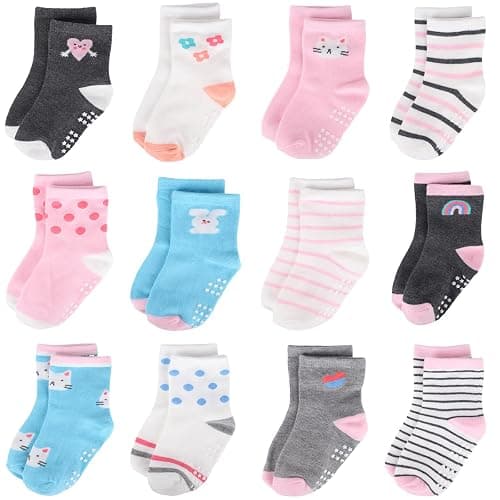 Yafane 12 Paar Baby Socken Stoppersocken Baumwolle Krabbelsocken ABS Kinder Socken Rutschfeste für 0-7 Jahre Kleinkinder Jungen Mädchen - 5-7 Jahre - Mehrfarbig C - Image 1