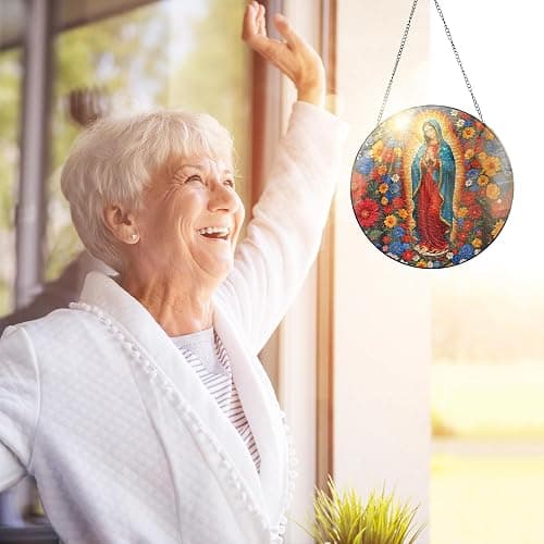 FLAGWIX Christmas Christian Gifts for Women - Virgen De Guadalupe Stained Glass Window Hanging 8 in - Religious Gifts for Women, Our Lady of Guadalupe Sun Catchers Indoor Window for Hanging Decor thumbnail 7