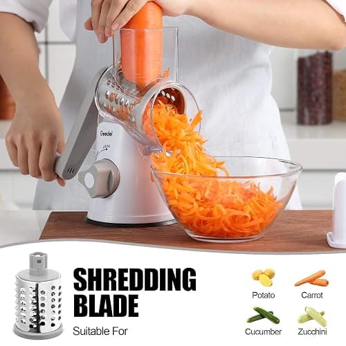 Geedel Rotary Cheese Grater, Kitchen Mandoline Vegetable Slicer with 3 Interchangeable Blades, Easy to Clean Rotary Grater Slicer for Fruit, Vegetables, Nuts thumbnail 2