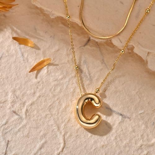 LUCA SMITH Initial Necklaces for Women, Dainty Balloon Bubble Letter, Name Letter Alphabet Pendant Layered Choker Chain Jewelry Gift thumbnail 3