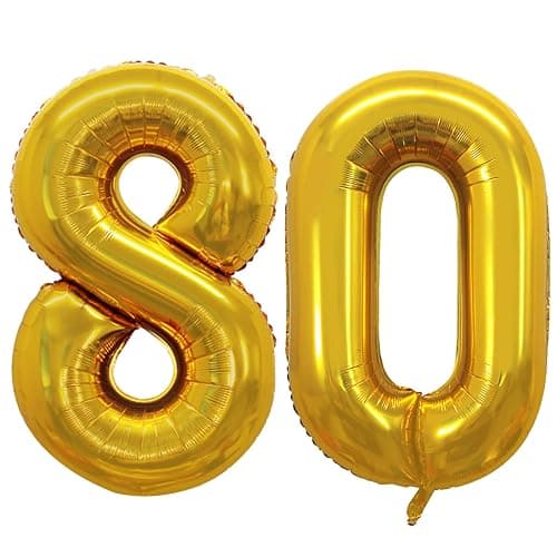 GOER Number 80 Balloons for 80th Birthday Party Decorations,42 Inch Jumbo Foil Helium Balloons for 80th Anniversary (Gold) - Image 1