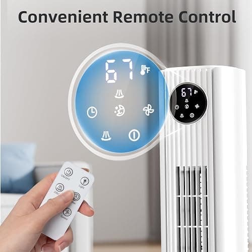 Antarctic Star Tower Fan for Bedroom 25ft/s Standing Fan 85° Oscillating Fan with Remote, 3 Speeds, 4 Modes, 12H Timer, Portable Bladeless Floor Fan for Indoors/Home/Office, WHITE thumbnail 4