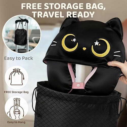 Mewaii Travel Neck Pillow with Hood for Airplanes,Memory Foam,Breathable Ice Silk & Soft Velvet,Double-Sided,Removable to Clean,Adjustable Strap,Portable Travel Pillow for Long Flights Adults & Teens thumbnail 8