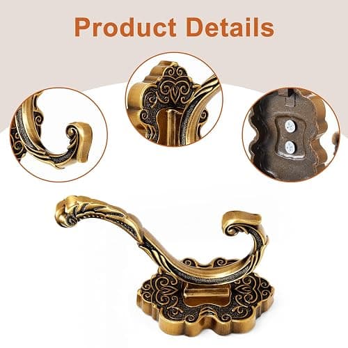 Zonon 4 Pcs Antique Gold Vintage Coat Hooks Decorative Towel Hooks for Bathrooms Antique Wall Hook for Hanging Purse Hat Keys Clothes Heavy Duty Unique French Country Curtain Holder for Wall thumbnail 5