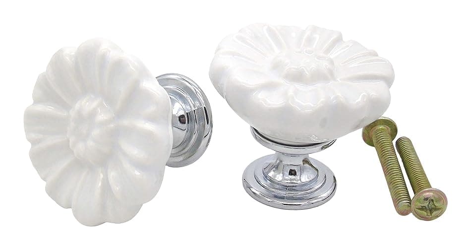Tecrio 6PCS Vintage Floral Daisy Ceramic Dresser Drawer Knobs Elegant Cabinet Cupboard Door Hardware Pull Handles w/Screws White thumbnail 3