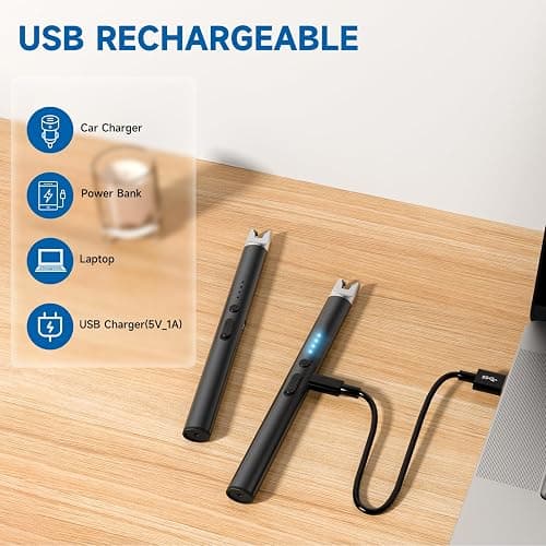TOPKAY 2 Packs Electric Candle Lighters, Windproof Flameless USB Rechargeable Plasma Arc Long Lighter for Grill Firework Kitchen.Gifts for Women Mom Men Wife Sister. thumbnail 5