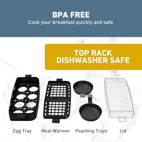 West Bend Breakfast Station 2-Slice Toaster and Egg Cooker/Poacher with Removable Pre-Cooked Meat and Vegetable Warming Tray for Perfect Breakfast Sandwiches, 1200-Watts, Black thumbnail 6