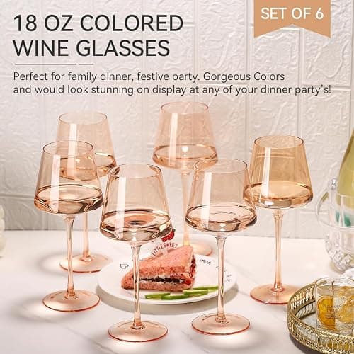 Cyrelwing Light Pink Wine Glasses Set of 6,18oz Blush Pink Wine Glassware Gift Set-Light peach Hand Blown Glass Drinkware for Red White Wine thumbnail 3