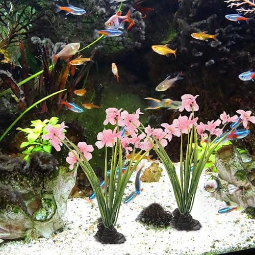 Balacoo 2 Pcs Pink Fish Tank Decor: Plastic Realistic Aquarium Plants, Silk Aquarium Plants for Betta Fish Tank Landscaping Decorations (Pink, 8.3 Inch) thumbnail 2