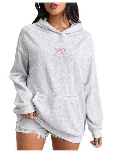 Floerns Women's Cute Bowknot Long Sleeve Hooded Sweatshirts Floral Hoodie Pullover thumbnail 3