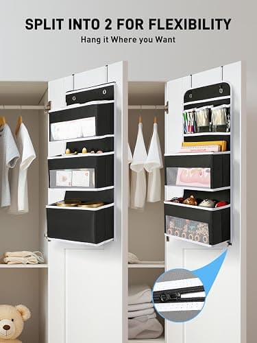 Yecaye 6-Tier Over The Door Storage Organizer, Flexible 1 Split into 2 Swing-Proof Hanging Bathroom Organizer, Bedroom Organizers and Storage for Newborn Baby Essentials, Black thumbnail 3