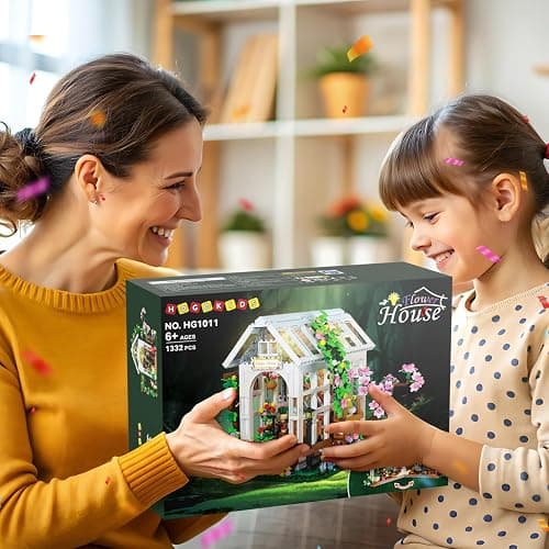 HOGOKIDS Flower House Building Set with LED Light - 1332 PCS Garden House Buiding Toy with Flowers Potted Plants Parrot Cat Animals Playset Greenhouse Model Xmas Gift for Adults Teens Girls Ages 8+ thumbnail 9