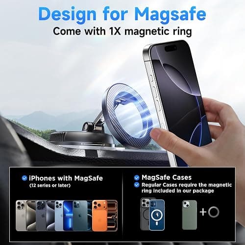 ANDERY Car Phone Holder for Magsafe [78+LBS Strongest Suction & 2400gf Magnetic] 360° Adjustable Car Phone Mount, Phone Holders for Your Car for iPhone 17 Pro Max 16 15 14 13 12 Air Plus, Carbon Fiber thumbnail 6