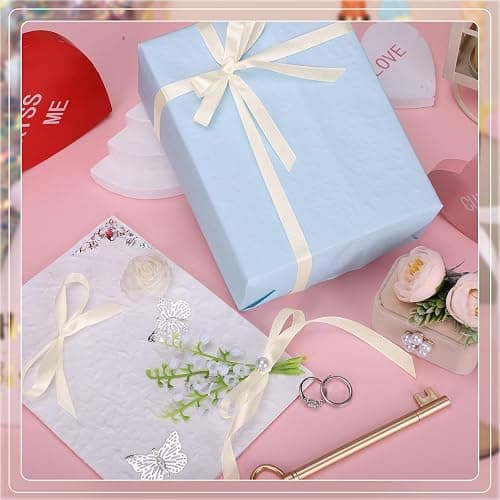 120 Yards Cream Ribbon 3/8 Inch Ivory Satin Ribbon Thin Ribbons for Gift Wrapping Cake Wedding Invitation Bride Bracelet Hair Bows Christmas Crafts Gift Bags Balloons String thumbnail 2
