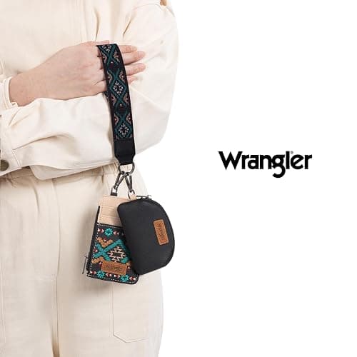 Wrangler Western Keychain Wristlet Wallets for Women Retro Dual Pouch Wristlet Credit Card Holder Wallet with Zipper Pocket WG2214-W0051BK thumbnail 2