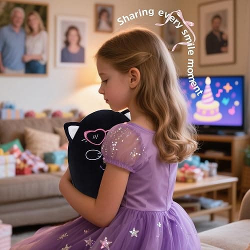 SEAOPOP Cat 10th Birthday Stuffed Animals: 8-Inch in My Double Digits Era Gifts for Girls, 10th Birthday Black Cat Plush Toy for Girl Kids, Cute Plushie Pillow with Heart Glasses, Party Decor thumbnail 5