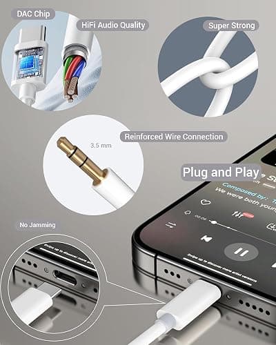 USB Type-C to 3.5mm Audio Adapter Cable, Aux Cord to USB C for 3.5mm Headphone Car Speaker Stereo Cord Compatible with iPhone 15 16, Galaxy S23 24 and More USB C Devices (White) thumbnail 2