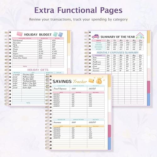 Ospelelf Budget Planner Undated, Money Expense Tracker with Pocket & Stickers, Thick Cardboard Cover, Large Pages for Spacious Writing, Original Fun Colorful Design, 12 Month Financial Notebook, Purple Floral thumbnail 8