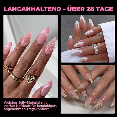 UNA GELLA Mandel Nail Tips, 504 Stück Gel Nagelspitzen Nagel Tips für Gelnägel Almond Full Cover Soft Gel Nails Tips für Acrylnägel & DIY Nagelkunst zu Hause 12 Größen thumbnail 2