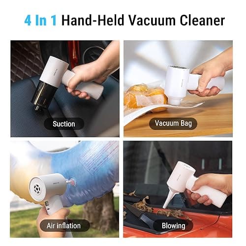 Small Car Vacuum Cleaner Cordless Portable& Rechargeable Air Duster White | 14kpa high power brushless motor, 150000rpm, 3600mAh*2 battery, with led green light, for home office car detailing cleaning thumbnail 3